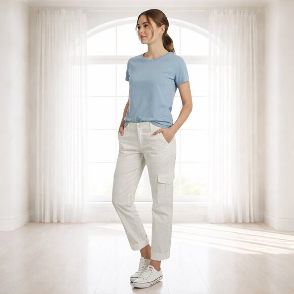 Calvin Klein Pants - Calvin Klein White Cotton Cargo Pants Size 10 Utility Pocket Casual Minimalist